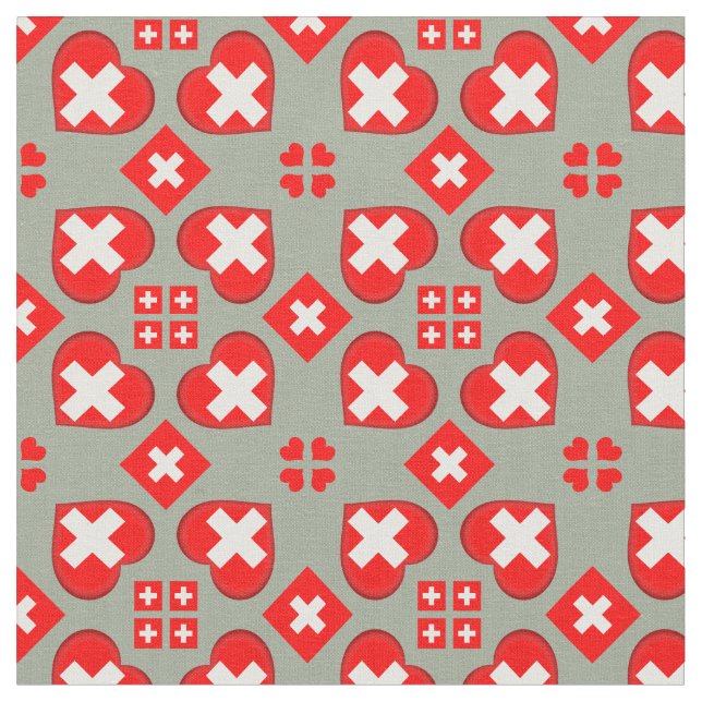 Swiss Flagga & Heart, Schweiz Fabric mode Tyg (Närbild)