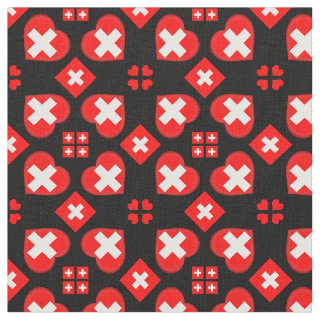 Swiss Flagga & Heart, Schweiz Fabric mode Tyg (Närbild)