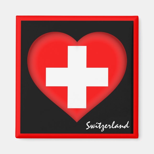 Swiss flagga & Heart, Schweiz helgdag/sport Magnet (Framsidan)