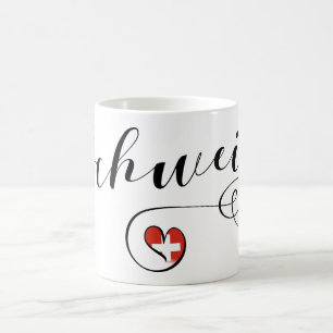 Swiss Flagga Heart, Schweiz, Schweiz Kaffemugg
