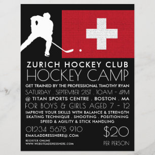 Swiss Flagga, Hockey Player, Camp Advertising Flye Reklamblad