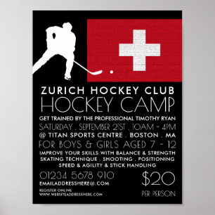 Swiss Flagga, Hockey Player, Camp Advertising Poster
