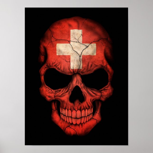 Swiss Flagga Skull on Black Poster (Framsidan)