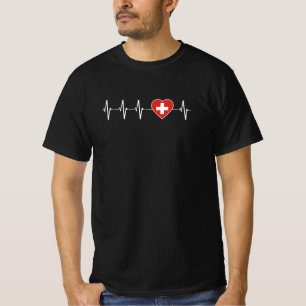 Swiss Heartslag I Kärlek Schweiz Flagga Heart T Shirt