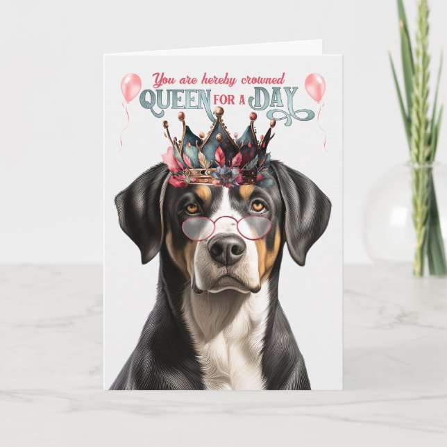 Swiss Mountain Hund Queen Day Funny Birthday Kort (Framsida)