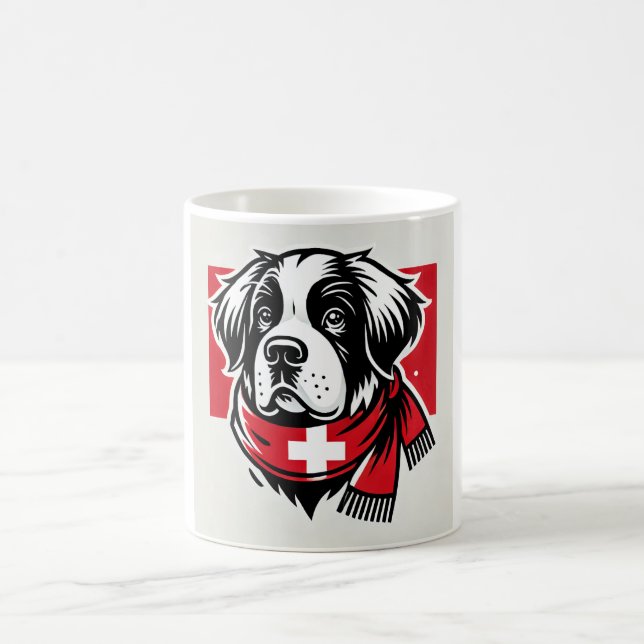 Swiss Saint Bernard Mug with Swiss Flag Scarf Kaffemugg (Center)