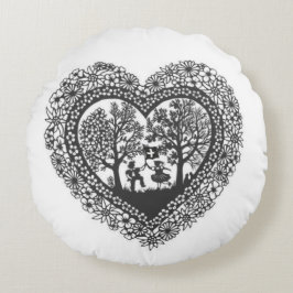 Swiss Scherenschnitte Pillow Rund Kudde