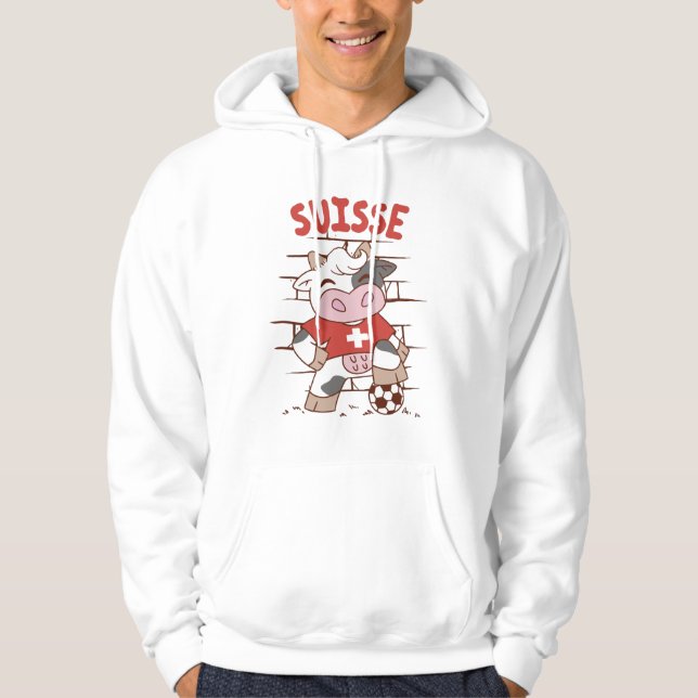 Swiss Soccer Cow Football Fan Switzerland Flag Hoodie (Framsida)