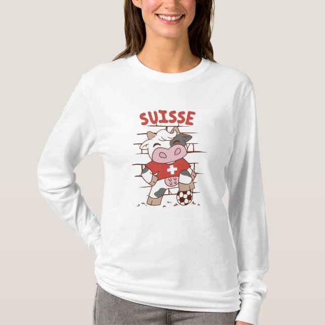 Swiss Soccer Cow Football Fan Switzerland Flag T Shirt (Framsida)