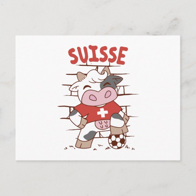 Swiss Soccer Cow Football Fan Switzerland Flag Vykort (Framsida)