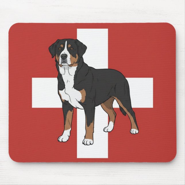 Swissy med schweizisk flagg musmattor (Framsidan)