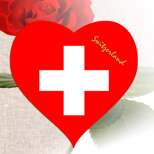 Switzerland Heart Sticker, Patriotic Swiss Flag Hjärtformat Klistermärke