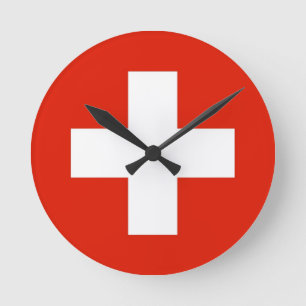 switzerland tar tid på den schweiziska landflagga rund klocka