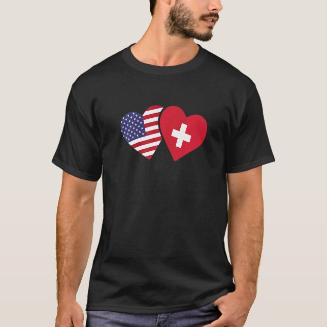 Switzerland USA Flag  Heart Swiss American Love T Shirt (Framsida)