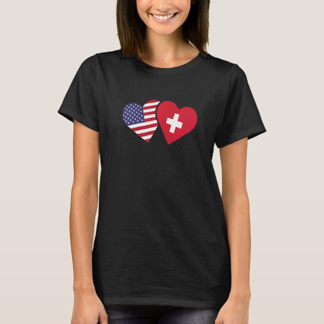 Switzerland USA Flag  Heart Swiss American Love T Shirt (Framsida)