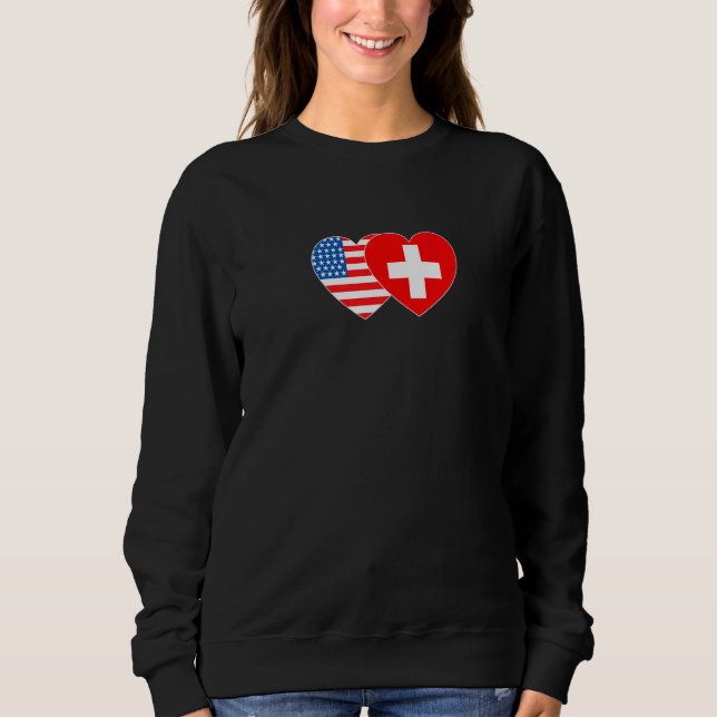 Switzerland USA Flag Twin Heart for Swiss American T Shirt (Framsida)