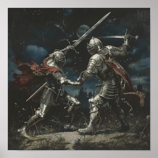 Sword Battle mellan två Knight Poster (Framsidan)