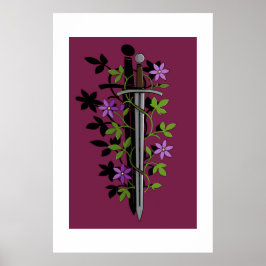 Sword & Clematis – Medieval Floral Blade Poster