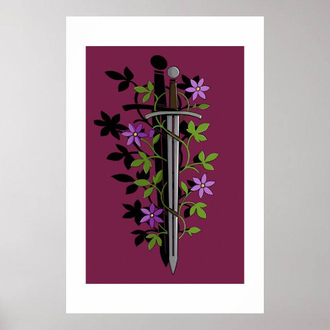 Sword & Clematis – Medieval Floral Blade  Poster (Framsidan)