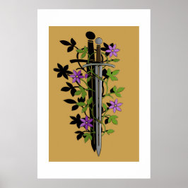 Sword & Clematis – Medieval Floral Blade Poster