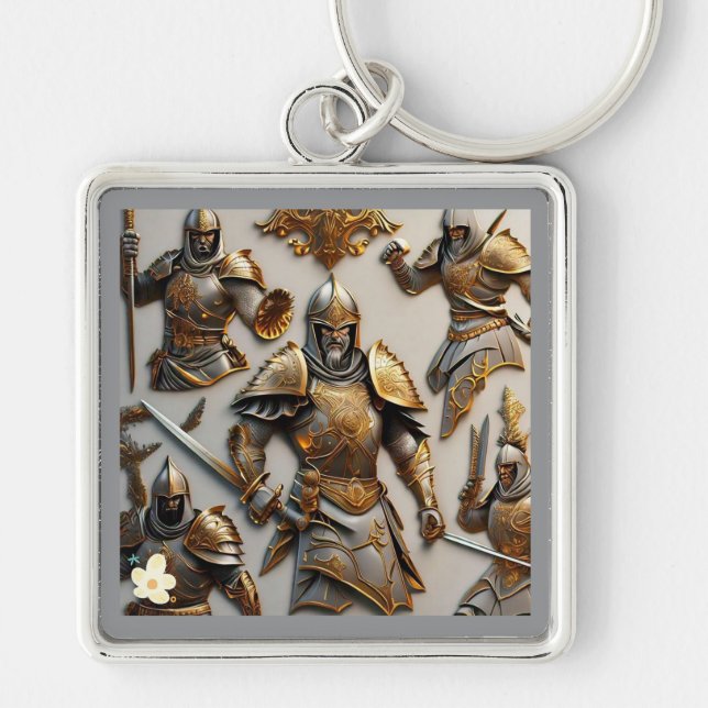 "Sword of Glory" Fyrkantig Silverfärgad Nyckelring (Framsidan)