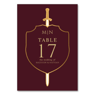 Sword & Shield Medieval Fantasy Monogram Bröllop Bordsnummer