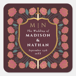 Sword & Shield Medieval Fantasy Monogram Bröllop Fyrkantigt Klistermärke