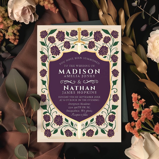 Sword & Shield Medieval Fantasy Monogram Bröllop Inbjudningar (Skapare uppladdad)