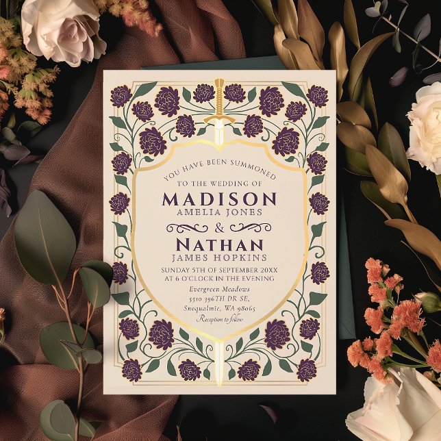 Sword & Shield Medieval Fantasy Monogram Bröllop Inbjudningar (Skapare uppladdad)