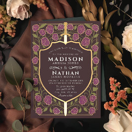 Sword & Shield Medieval Fantasy Monogram Bröllop Inbjudningar