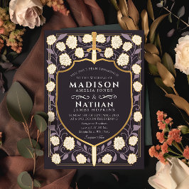 Sword & Shield Medieval Fantasy Monogram Bröllop Inbjudningar