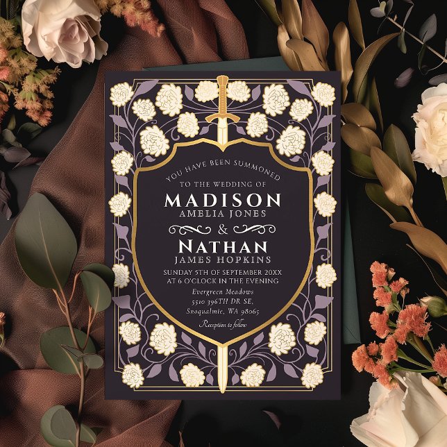 Sword & Shield Medieval Fantasy Monogram Bröllop Inbjudningar (Skapare uppladdad)