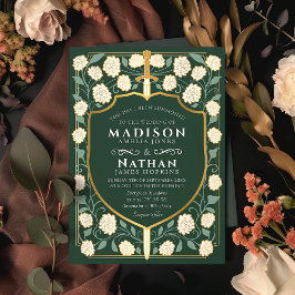 Sword & Shield Medieval Fantasy Monogram Bröllop Inbjudningar