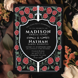 Sword & Shield Medieval Fantasy Monogram Bröllop Inbjudningar