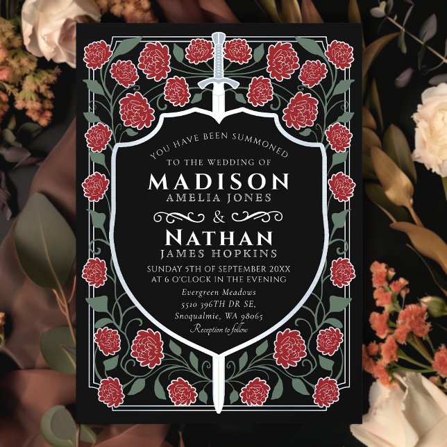 Sword & Shield Medieval Fantasy Monogram Bröllop Inbjudningar (Skapare uppladdad)