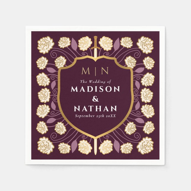 Sword & Shield Medieval Fantasy Monogram Bröllop Pappersservett (Framsidan)