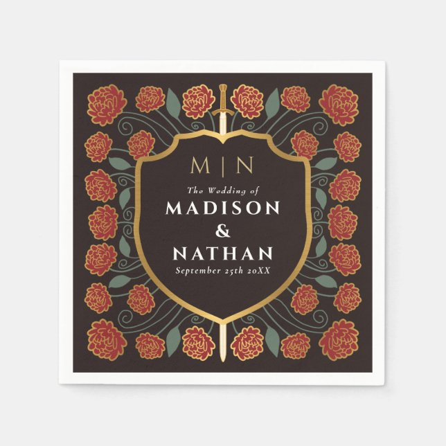 Sword & Shield Medieval Fantasy Monogram Bröllop Pappersservett (Framsidan)