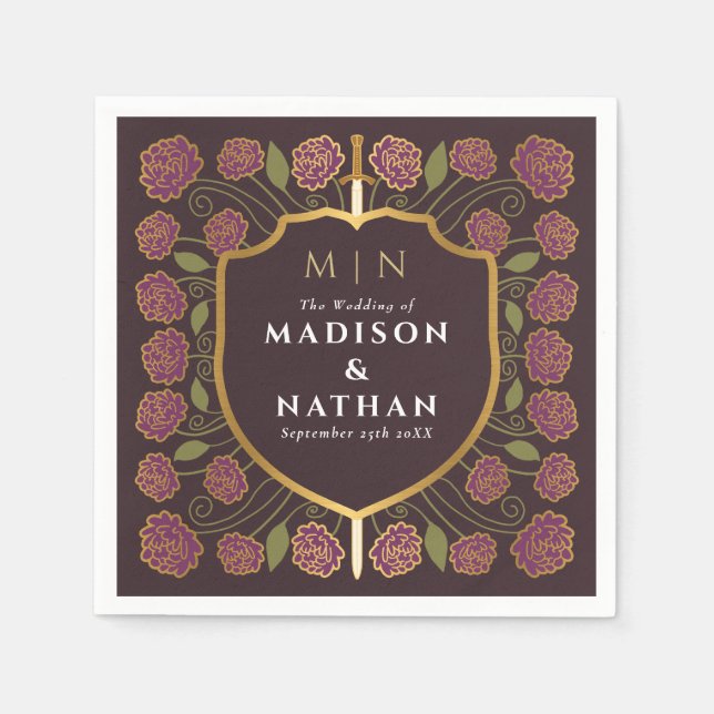 Sword & Shield Medieval Fantasy Monogram Bröllop Pappersservett (Framsidan)