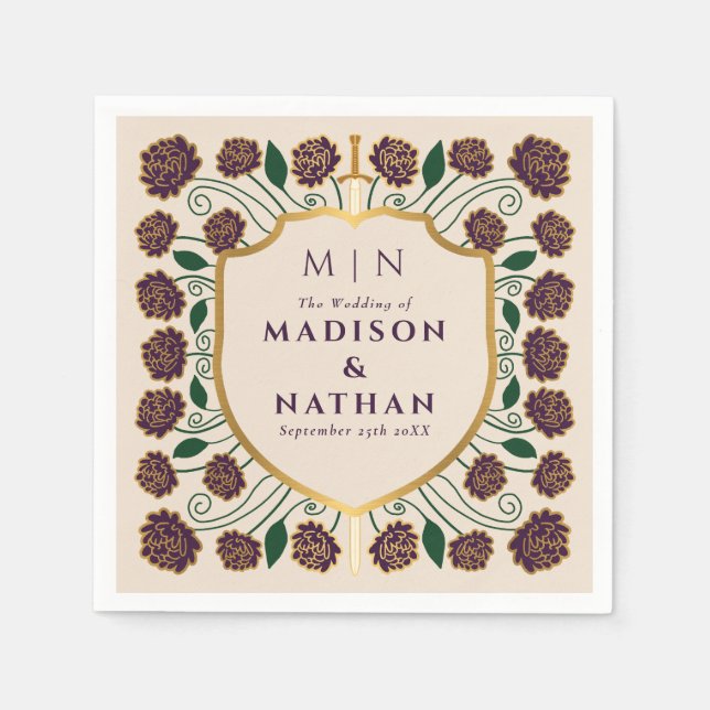 Sword & Shield Medieval Fantasy Monogram Bröllop Pappersservett (Framsidan)