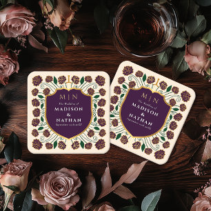 Sword & Shield Medieval Fantasy Monogram Bröllop Underlägg Papper Kvadrat