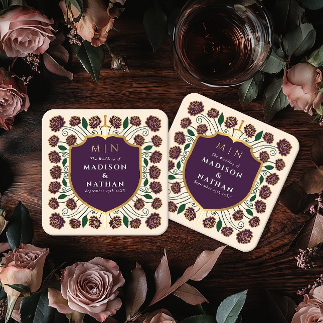 Sword & Shield Medieval Fantasy Monogram Bröllop Underlägg Papper Kvadrat (Skapare uppladdad)