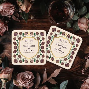 Sword & Shield Medieval Fantasy Monogram Bröllop Underlägg Papper Kvadrat