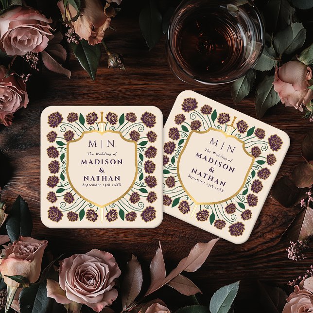 Sword & Shield Medieval Fantasy Monogram Bröllop Underlägg Papper Kvadrat (Skapare uppladdad)