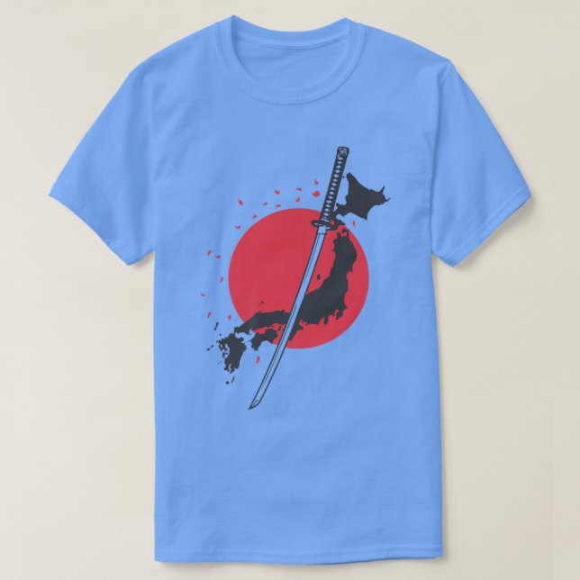 Sword with Map Outline and Flag Japan Samurai  T Shirt (Design framsida)