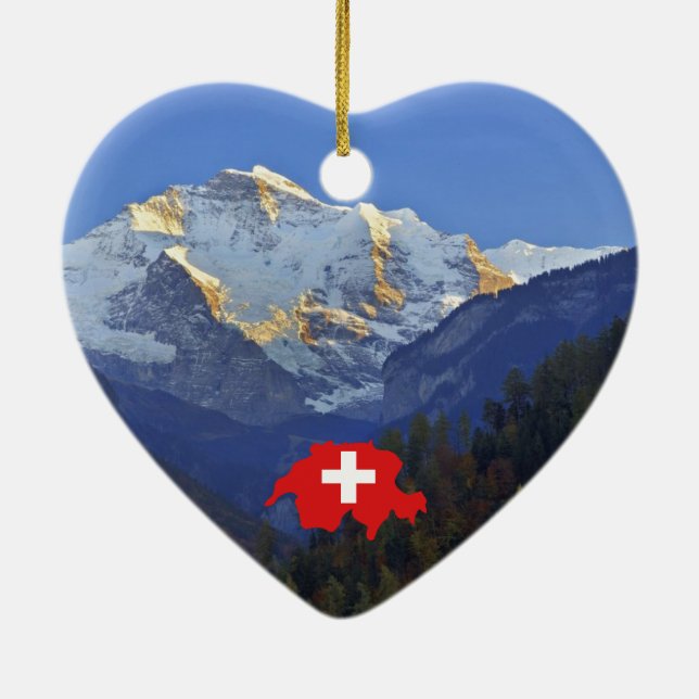 Swtzerland Jungfrau och flagga Julgransprydnad Keramik (Baksidan)