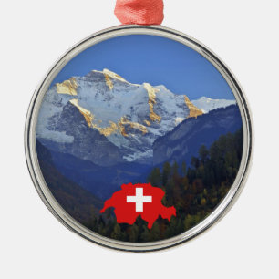 Swtzerland Jungfrau och flagga Julgransprydnad Metall