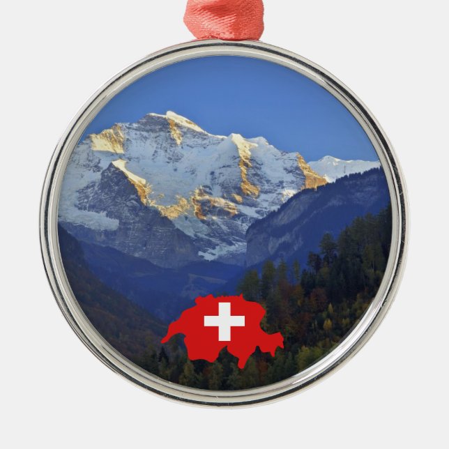 Swtzerland Jungfrau och flagga Julgransprydnad Metall (Framsidan)