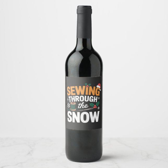 Sy genom snön Rolig julfilt Vinflaska Etikett (Framsida)