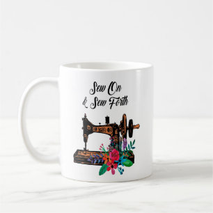 Sy på vintagesymaskinen & blommigt kaffemugg