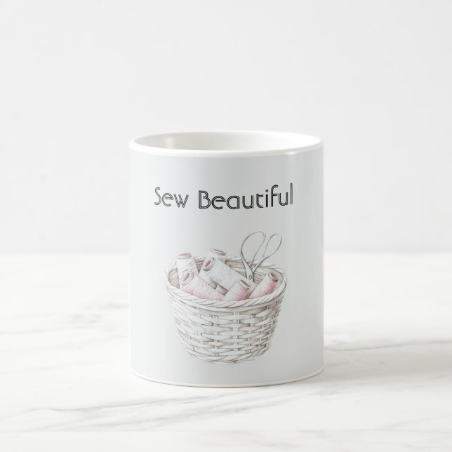 Sy Vacker Rosa Vit Tråd Korg Kaffemugg (Center)